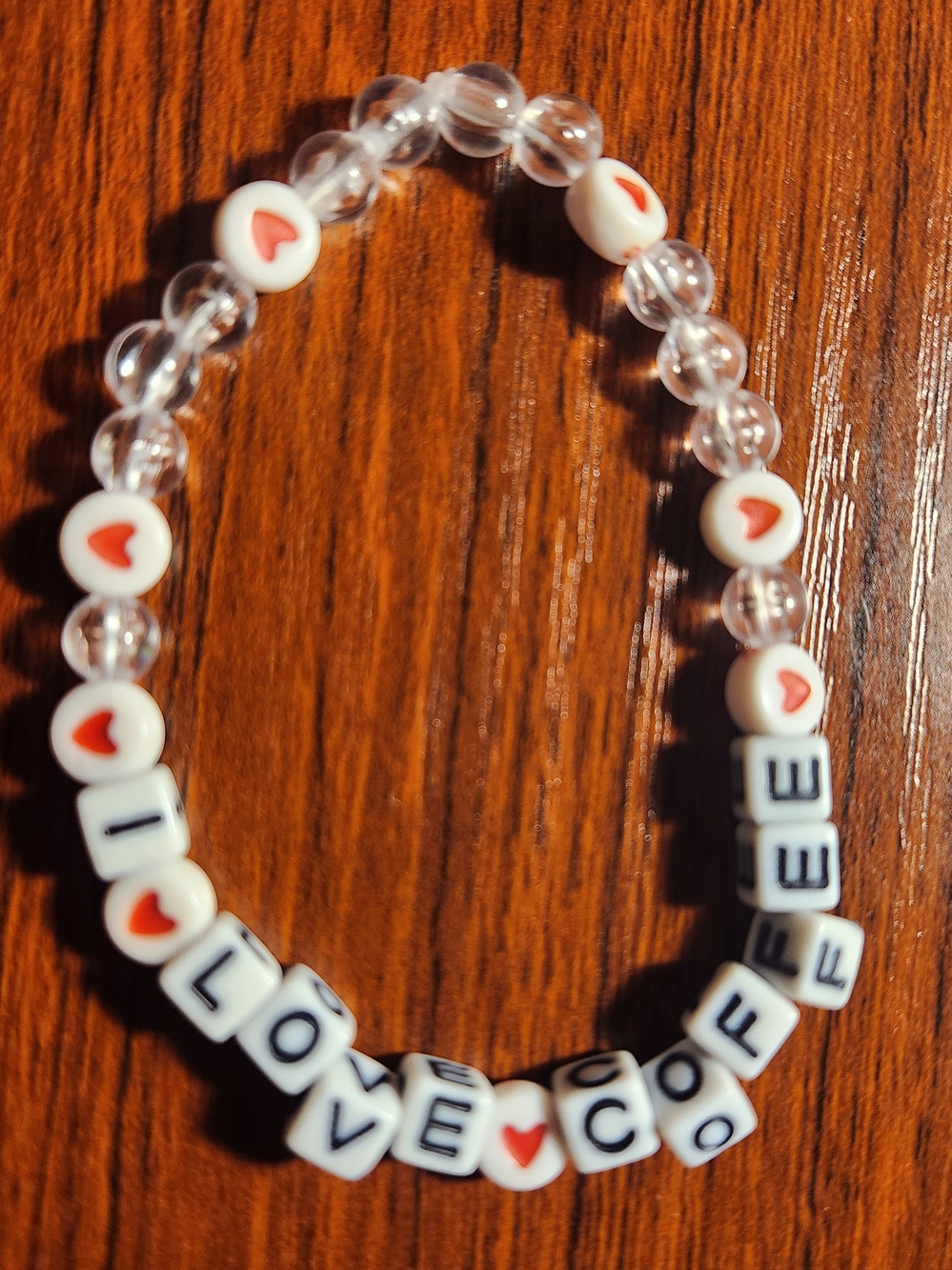 Beaded Stretch Bracelet - Clear & Red Heart Accent